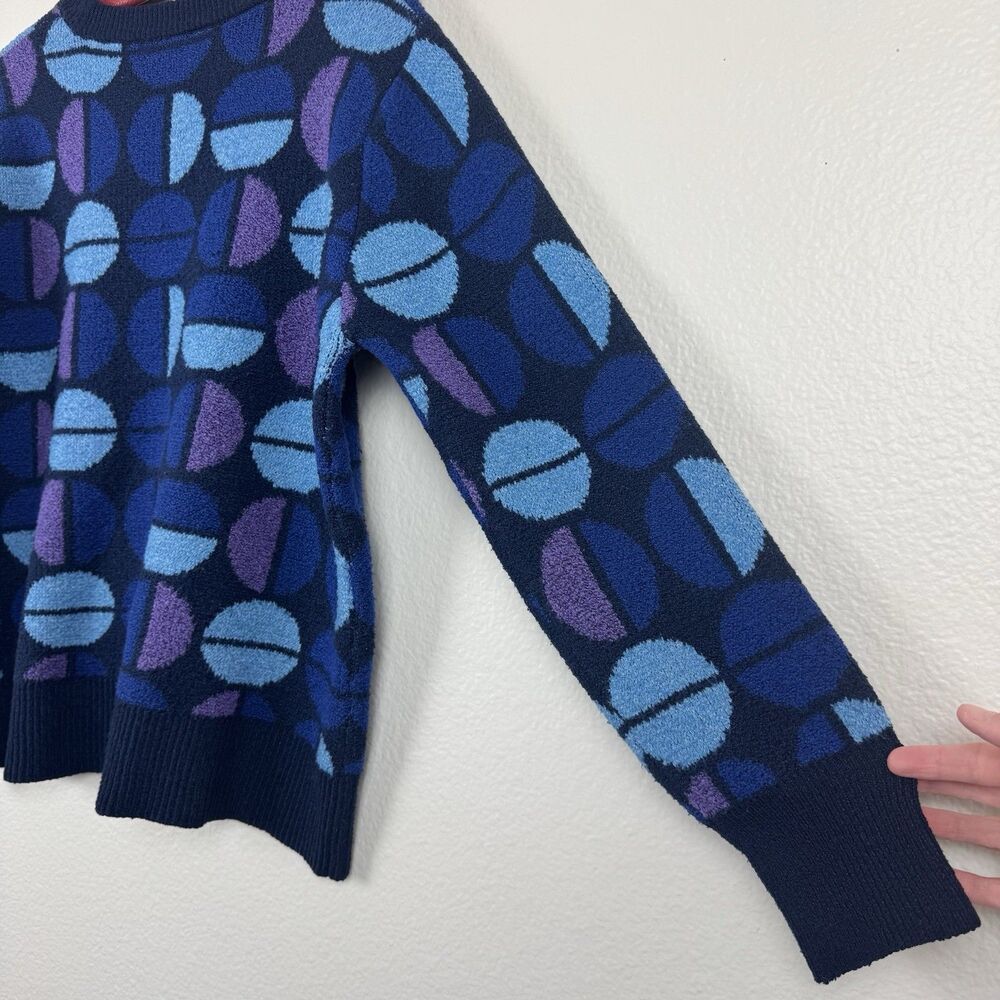 Time And Tru Intarsia Pullover Knit Sweater Blue Lagoon Geometric Retro XL 16-18 - Picture 11 of 12